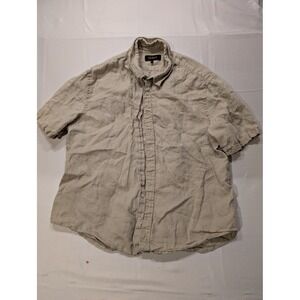 Quince Mens XL 100% European Linen Short Sleeve Button Down Shirt Tan Beige